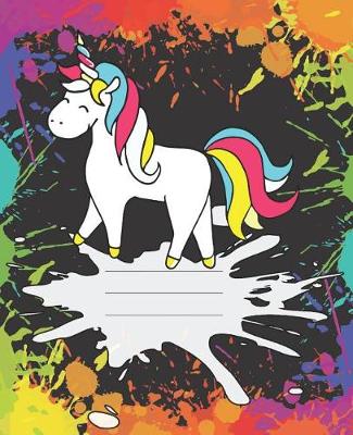 Cover of Black Rainbow Splatter Unicorn Cover Girl Composition Wide-ruled blank line School Notebooks