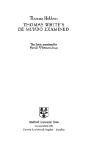 Cover of Thomas White's "De Mundo" Examined