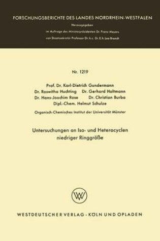 Cover of Untersuchungen an Iso- Und Heterocyclen Niedriger Ringgroesse