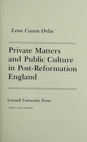 Book cover for Private Matters and Public Culture in Post-Reformation England