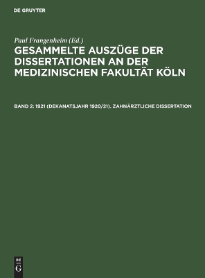 Cover of 1921 (Dekanatsjahr 1920/21). Zahnärztliche Dissertation