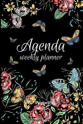 Book cover for Agenda -Weekly Planner 2021 Butterflies Black Cover 138 pages 6x9-inches