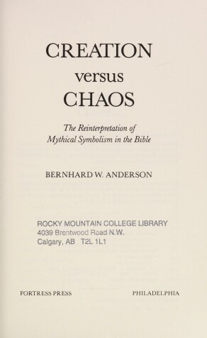 Book cover for Creation Versus Chaos