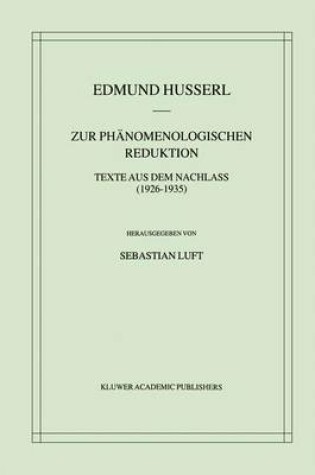 Cover of Zur Phanomenologischen Reduktion