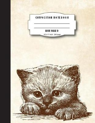 Book cover for Composition notebook wide ruled 200 pages, 8.5 x 11 inch, Vintage drawing cute cat