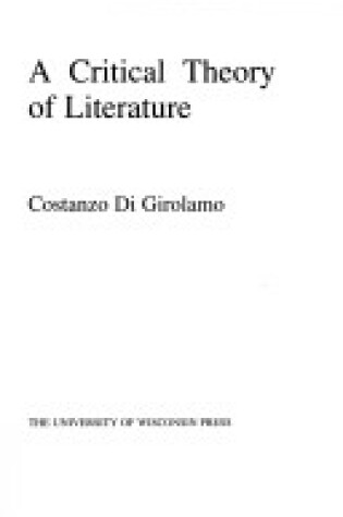 Cover of Critical Theory of Literature