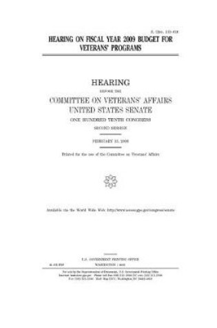 Cover of Hearing on fiscal year 2009 budget for veterans' programs