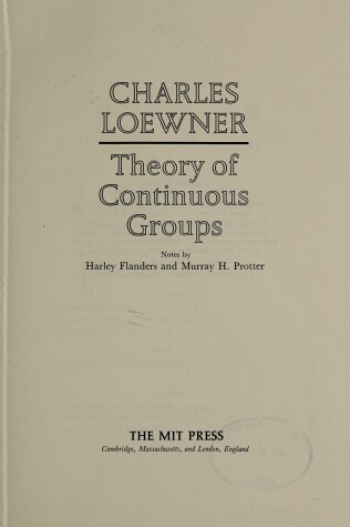 Cover of Theory of Continuous Groups