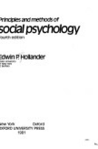 Cover of Principles and Methods of Social Psychology