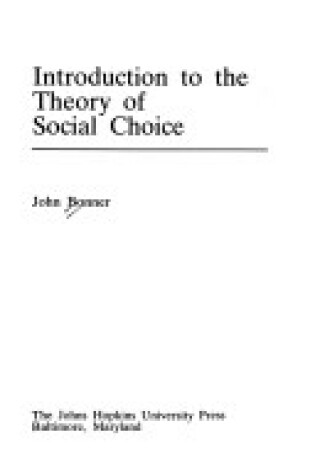 Cover of Intro Theory Soc Choice CB