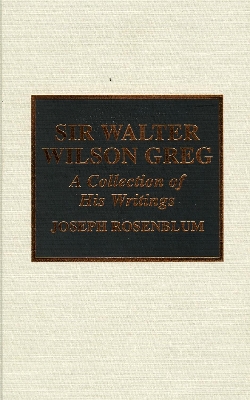 Book cover for Sir Walter Wilson Greg