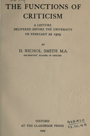 Cover of The Functions of Criticism