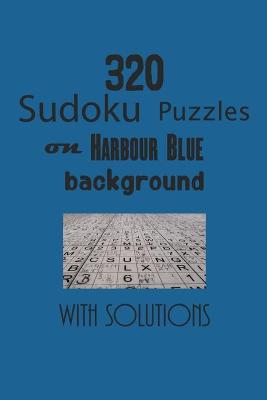 Book cover for 320 Sudoku Puzzles on Harbour Blue background with solutions