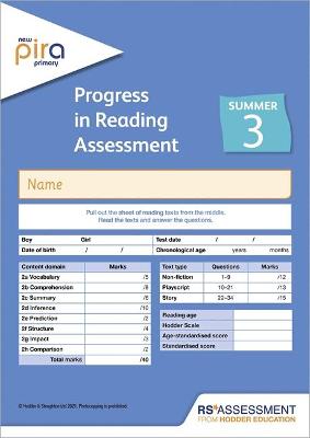 Book cover for New PiRA Test 3, Summer PK10 (Progress in Reading Assessment)