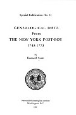 Cover of Genealogical Data from the New York Post Boy, 1743-1773