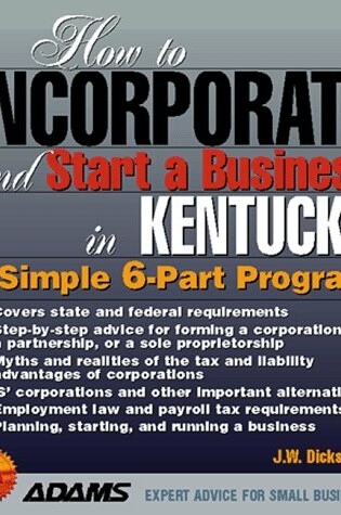 Cover of How to Incorporate and Start a Business in Kentucky