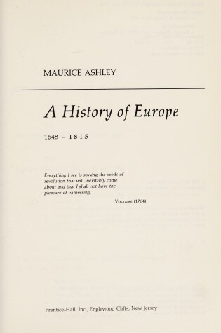 Cover of History of Europe, 1648-1815