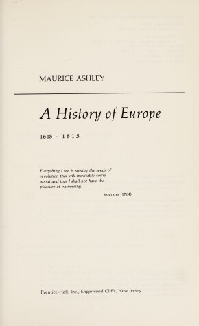 Book cover for History of Europe, 1648-1815