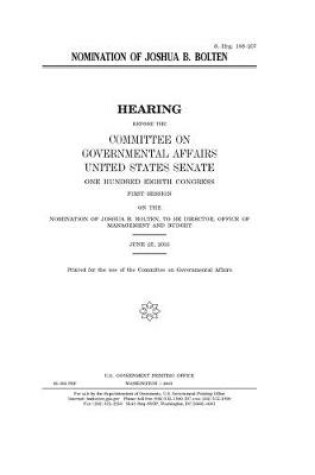 Cover of Nomination of Joshua B. Bolten