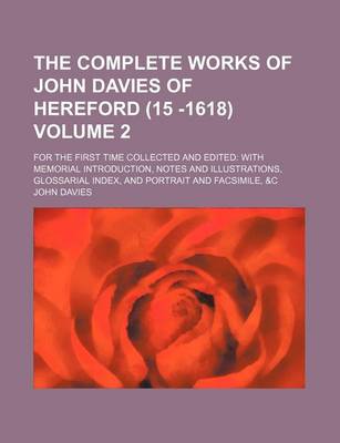 Book cover for The Complete Works of John Davies of Hereford (15 -1618) Volume 2; For the First Time Collected and Edited