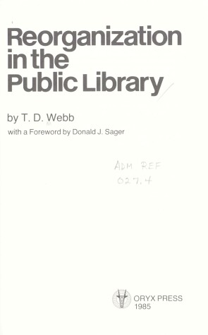 Book cover for Reorganization in the Public Library