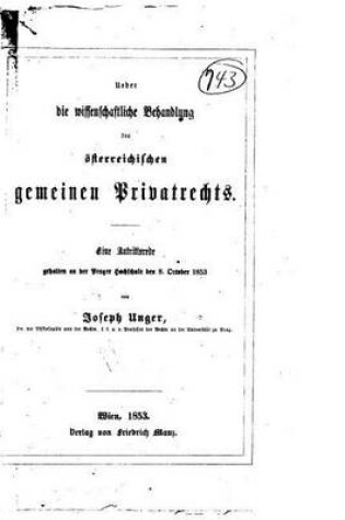 Cover of Ueber die wissenschaftliche Behandlung