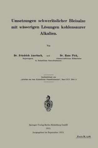 Cover of Umsetzungen schwerlöslicher Bleisalze mit wässerigen Lösungen kohlensaurer Alkalien