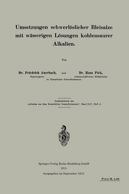 Book cover for Umsetzungen schwerlöslicher Bleisalze mit wässerigen Lösungen kohlensaurer Alkalien