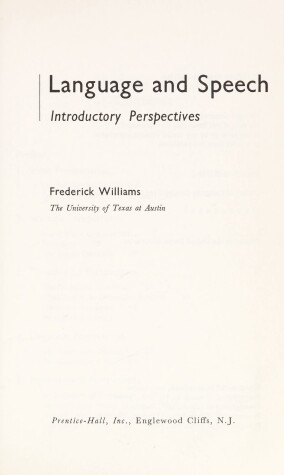 Book cover for Language and Speech