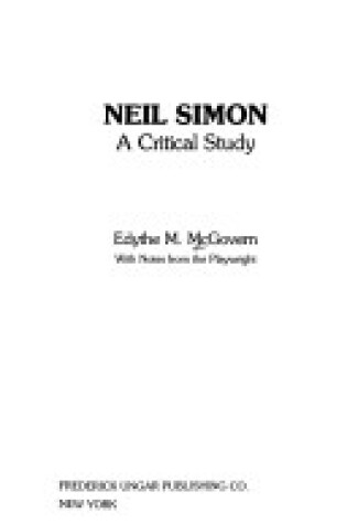 Cover of Neil Simon, a Critical Study