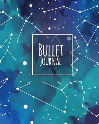 Book cover for Bullet journal 150 Pages Dotted grid paper, 8x10" Large notebook with cover Darkness teal blue constellation patterned