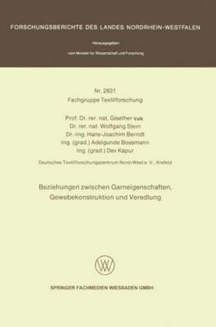 Cover of Beziehungen Zwischen Garneigenschafte, Gewebekonstruktion Und Veredlung