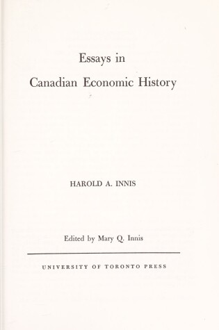 Cover of Essays in Canadian Economic History