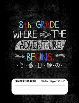 Book cover for 8th Grade Where the Adventure Begins Composition Book (Wide Ruled/ 110 pages/ 7.44x9.69)