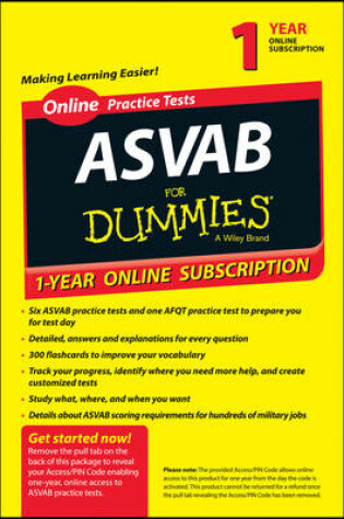 Cover of ASVAB for Dummies Premier Plus, Online 1-Year Subscription
