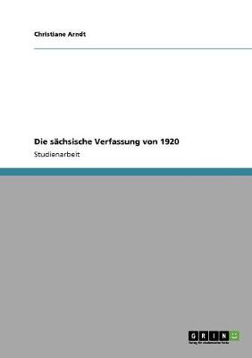 Book cover for Die sachsische Verfassung von 1920